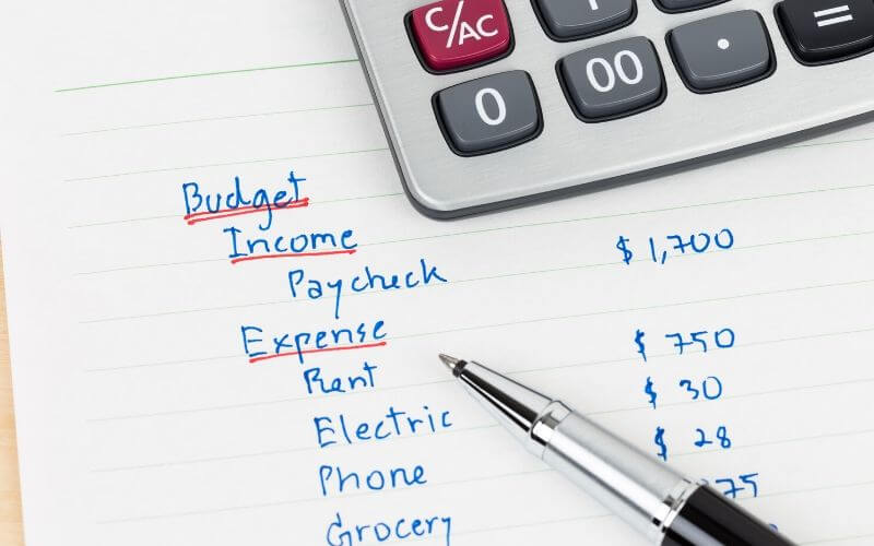 handwritten budget on an unpredictable income
